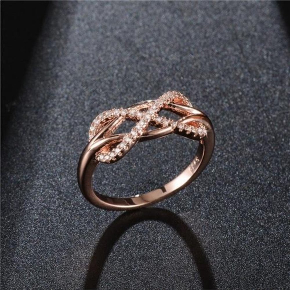 NEW 18K ROSE GOLD DIAMOND INFINITY CROSS KNOT RING - Picture 4 of 4